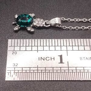 925 Sterling Silver Necklace W/ Sea Turtle CZ Emerald Anniversary Birthday Gift